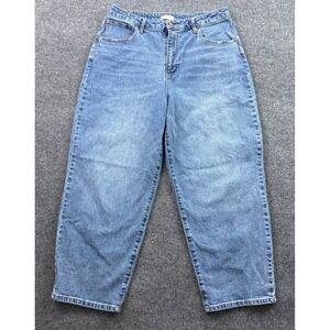 Oliver Logan Wide Leg Jeans Womens 33 Blue Barrel High Rise Relaxed Tapered